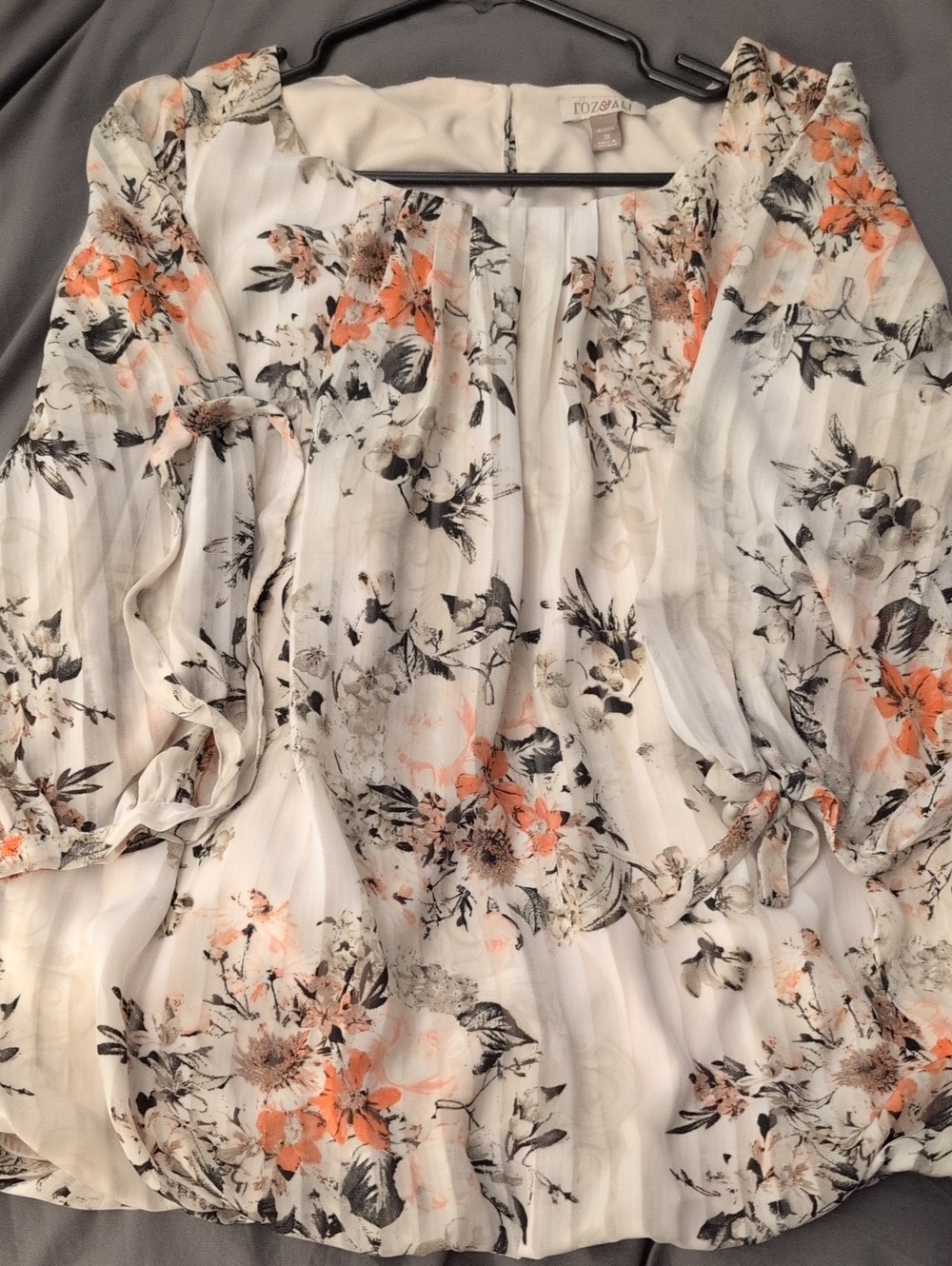 Roz & Ali Cream Floral Blouse with Orange & Black Accents 1x